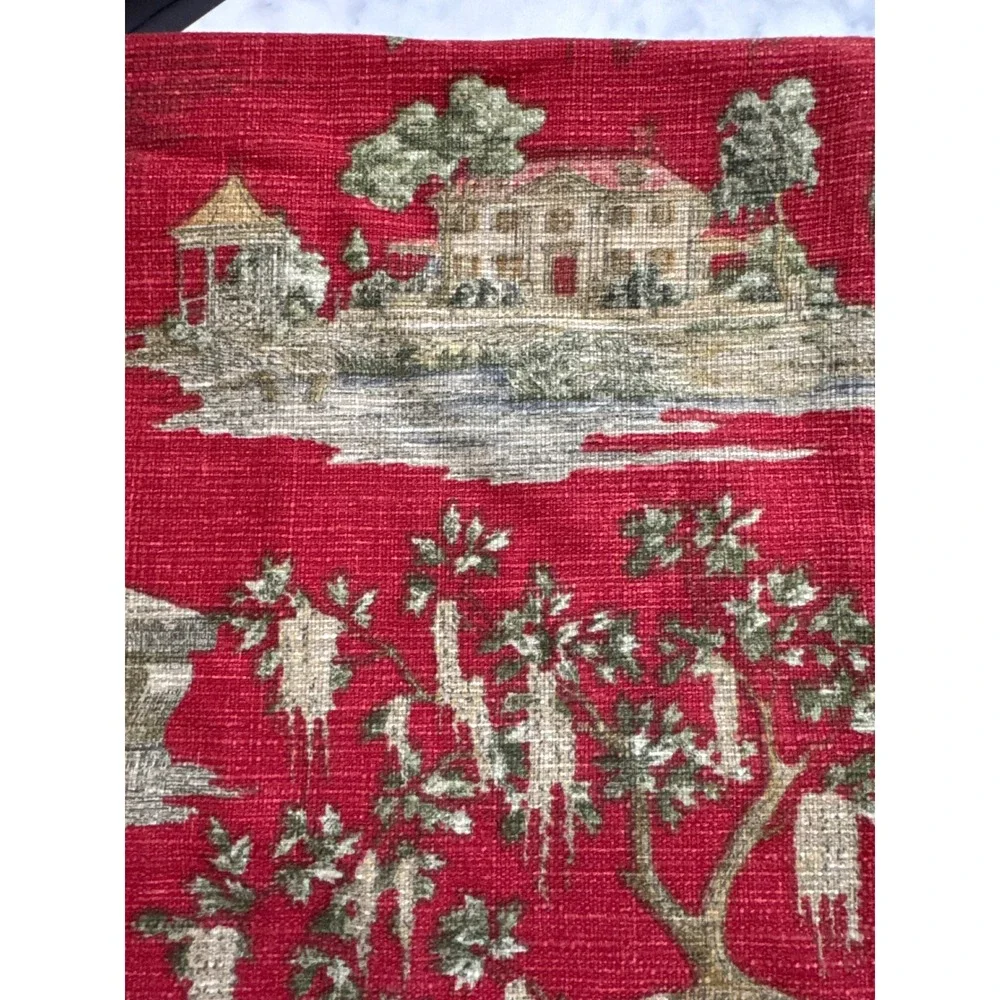 Waverly Savannah Scenic Toile Table Runner Red Tapestry Tassel 102 Inch Long